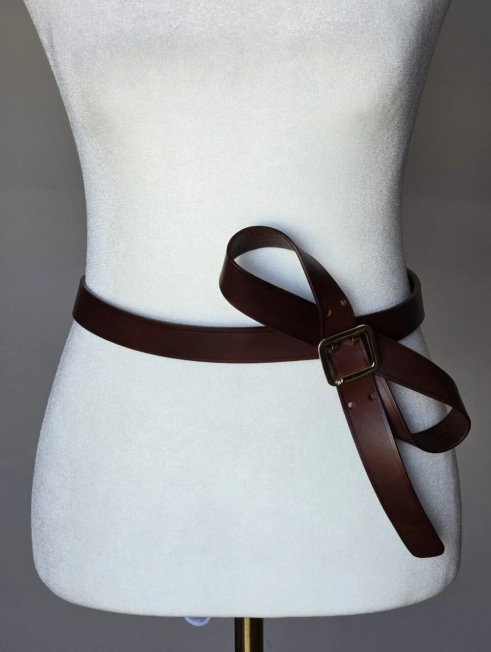 DSquared Brown Leather Bow Waist Belt with Gold Buckle Made in Italy Size S